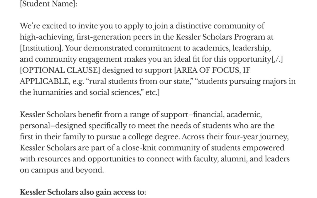 Kessler Scholars Invitation to Apply Email