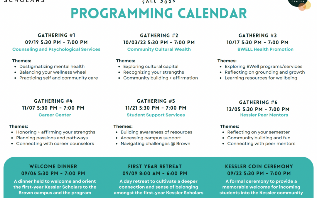 Example Program Calendar: Brown University Fall 2023