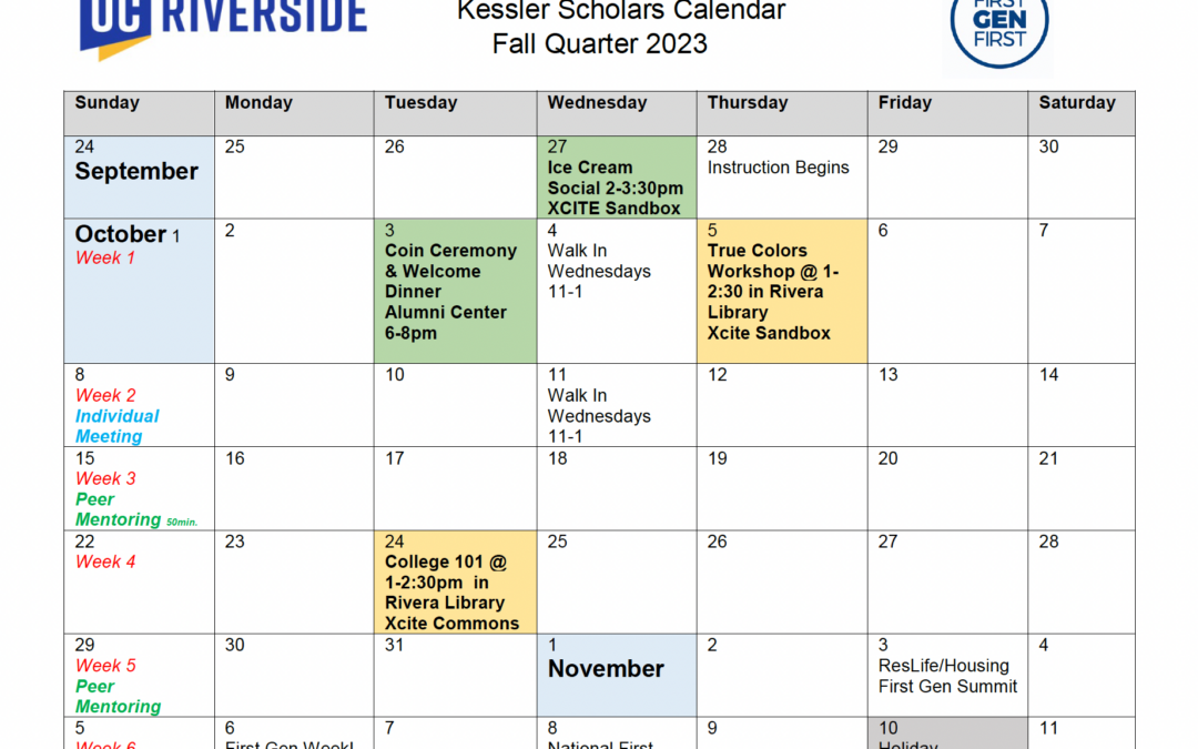 Example Program Calendar: University of California, Riverside 2023-2024