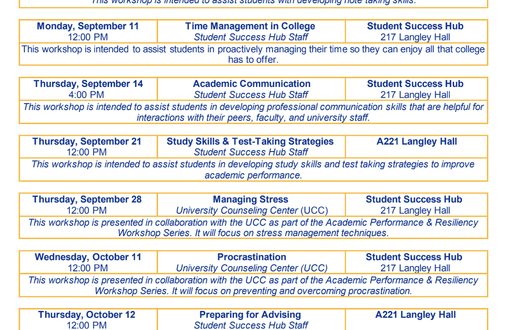 Example Program Calendar: University of Pittsburgh Fall 2023