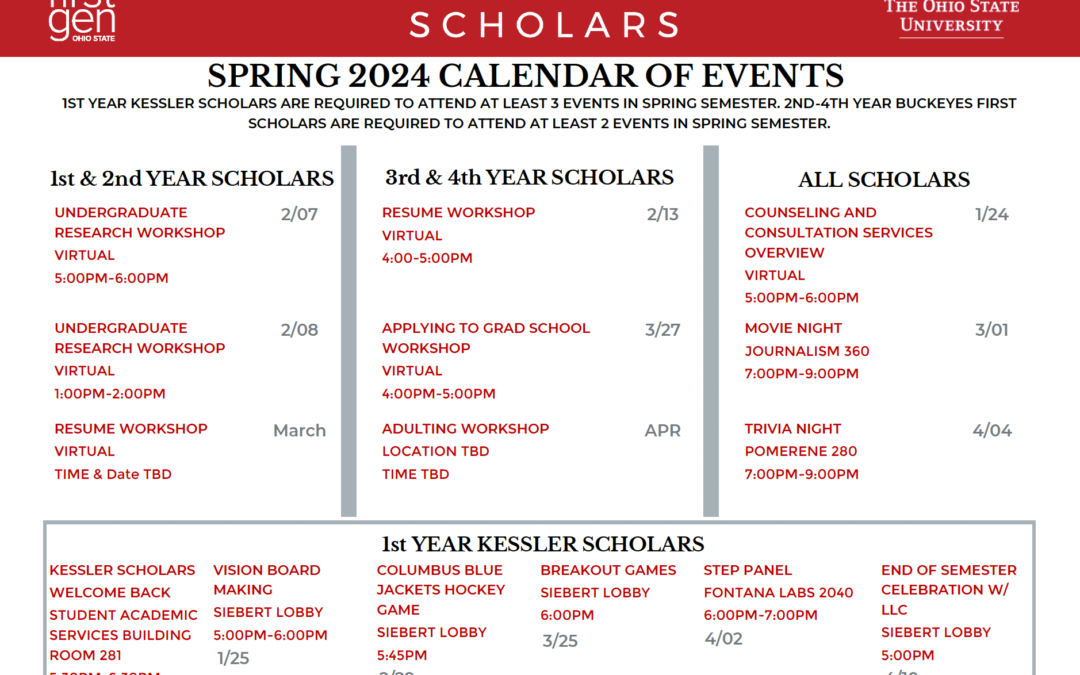 Example Program Calendar The Ohio State University Spring 2024